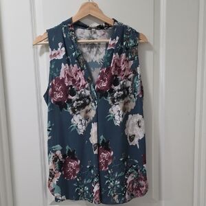 Beacon Floral V-Neck Blouse - Teal and Burgundy